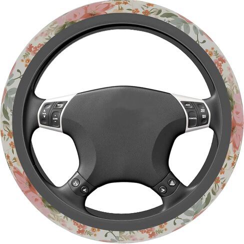 80s Bright Preppy Flowers Steering Wheel Cover Auto Anti-Slip Breathable Steering Wheel Protector, Floral Car Accessories for Women Universal Size 14.5-15 inch in Saudi Arabia