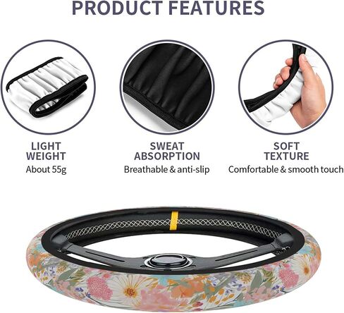 80s Bright Preppy Flowers Steering Wheel Cover Auto Anti-Slip Breathable Steering Wheel Protector, Floral Car Accessories for Women Universal Size 14.5-15 inch in Saudi Arabia