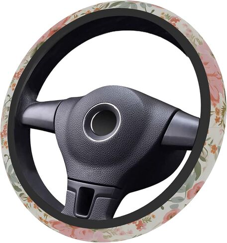 80s Bright Preppy Flowers Steering Wheel Cover Auto Anti-Slip Breathable Steering Wheel Protector, Floral Car Accessories for Women Universal Size 14.5-15 inch in Saudi Arabia