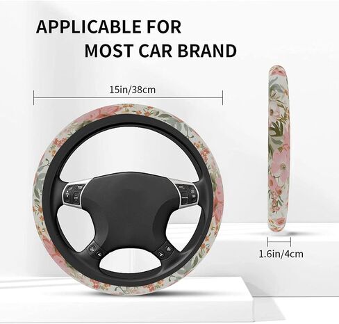 80s Bright Preppy Flowers Steering Wheel Cover Auto Anti-Slip Breathable Steering Wheel Protector, Floral Car Accessories for Women Universal Size 14.5-15 inch in Saudi Arabia