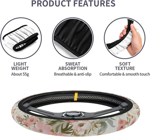 80s Bright Preppy Flowers Steering Wheel Cover Auto Anti-Slip Breathable Steering Wheel Protector, Floral Car Accessories for Women Universal Size 14.5-15 inch in Saudi Arabia