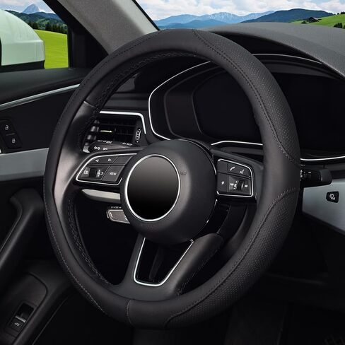 غطاء عجلة القيادة من كافيك، جلد أسود من الألياف الدقيقة، عالمي 15 بوصة، مجموعة من 2 in Kuwait