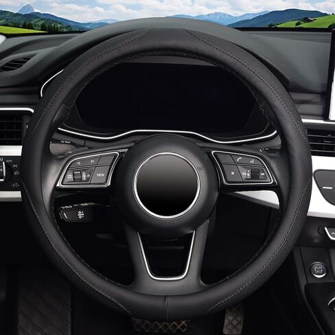 غطاء عجلة القيادة من كافيك، جلد أسود من الألياف الدقيقة، عالمي 15 بوصة، مجموعة من 2 in Kuwait