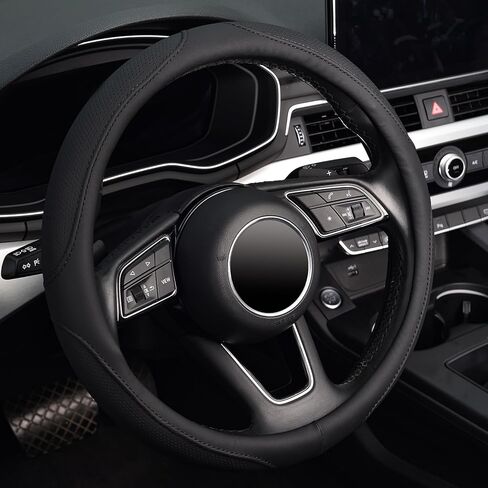 غطاء عجلة القيادة من كافيك، جلد أسود من الألياف الدقيقة، عالمي 15 بوصة، مجموعة من 2 in Kuwait
