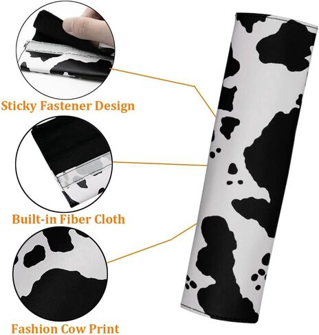 AUTOXBERT 3Pcs Cow Print Steering Wheel Cover Set 15Inch Wheel Protector and 2 Pack Seat Belt Shoulder Pad Non Slip Car Interior Decorations in Saudi Arabia