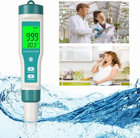 مقياس الرقم الهيدروجيني، مقياس NIRIAHO TDS 8 في 1، جهاز اختبار pH PPM متر EC متر اختبار الملح ORP H2 اختبار درجة الحرارة نطاق رقمي مع 0-14، 0.001 دقة عالية، مثالي للمياه/حمام السباحة/حوض السمك/النبيذ (8 في 1) مقياس الرقم الهيدروجيني) in Kuwait