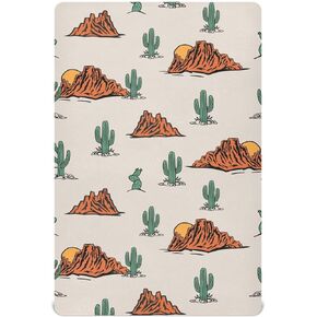 Cactus Cowboy Boho Fitted Crib Sheets Stretchy Portable Playard Sheets for Baby Toddler, Breathable Soft Mini Crib Mattress 52 x 28 in for Boys and Girls