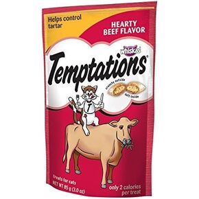 Whiskas Temptations Hearty Beef Flavourtreats For Cats, 3-Ounce Pouches (Pack Of 12)