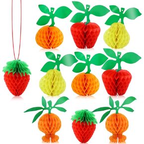 10PCS Sc0nni Waterproof Classic Designs Paper Fruit,Tissue Fruit Decorations Including Apple/Pear/Strawberry/Pomegranate/Orange with Hanging Rope.(Color Random)
