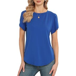 Women's Tops Casual Short Sleeve Round Neck T-Shirts Petal Sleeve Loose Tunic Blouse Tops