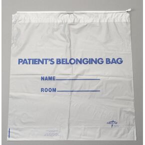 Medline Patient Plastic Belongings Bag with Drawstring, White, Hospital Essentials, 18" x 20", Pack of 1