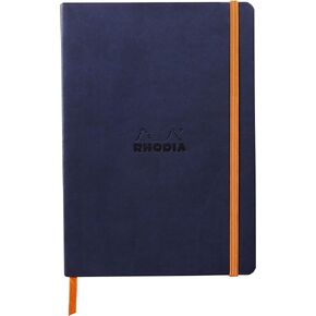 Rhodia 117378C - Midnight Blue Flexible Notebook - A5 - Lined - 160 pages - Clairefontaine Ivory Paper 90 g/m - Bookmark, Elastic Closure - Faux Leather Cover - Rhodiarama Collection