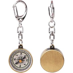 Compass Keychain,Compass Watch, 2PCS Vintage Portable Zinc Alloy Compact Pocket Compass Keychain for Outdoor Navigation Tools