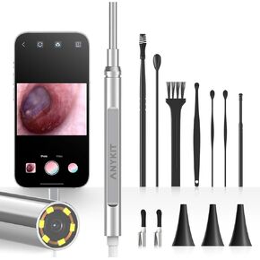 كاميرا إزالة شمع الأذن من Anykit، منظف الأذن فائق الوضوح مع أضواء LED لتنظيف الأذن، منظار الأذن مع 8 قطع للأذن، 3 منظار للهاتف والكمبيوتر اللوحي in Kuwait