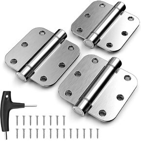 Self Closing Door Hinges, Brushed Nickel, 3 Pack, Door Hinges with Auto Close, 5/8" Radius Corners Spring Hinges, Commercial Grade Stainless Steel, Long-Lasting and Heavy Duty, 4 x 4 Inches