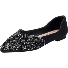 Women's Shiny Rhinestone Ballet Flats Shoes Pointed Toe Flats for Women Comfortable Slip on Wedding Work Low Heel Dress Shoes