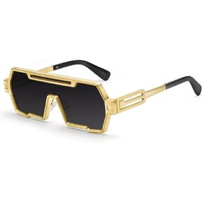 Dollger Retro Steampunk Sunglasses Men Trendy One Piece Irregular Metal Black Sunglasses