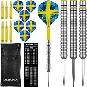24g 90% Tungsten Flag of Sweden Patriot X Steel Tip Dart Set, Flights & Shafts Included (2 Sets Each), w/Travel Case, 24 Grams