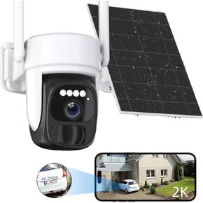 2pcs 2K Solar Security Camera, Super Battery Powered Security Camera Wireless Outdoor, 360° View Pan Tilt WiFi Security Cameras, Color Night Vision, PIR Motion Detection, 2 Way Audio, SD/Cloud