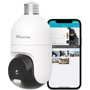 VIMTAG Light Bulb Camera, 2.5K/4MP Light Bulb Security Camera Outdoor with Spotlight/Pan/Tilt/Night Vision/2-Way Talk/Speaker/Phone App/IP/Human/Sound/Motion Detection for Home Security
