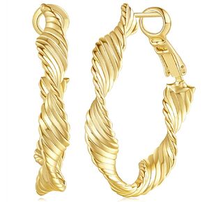 14K Gold Hoop Earrings Big Hoop Earrings Twisted Thick Gold Hoop Earrings Light Radiant Gold Jewelry Women’s Hoop Earrings 30mm