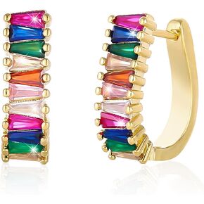 Chunky Gold Cubic Zirconia Earrings for Women Trendy,14K Gold Plated CZ Statement Drop Dangle Earrings,Crystal Huggie Hoop Earrings Jewelry