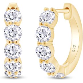 SAVEARTH DIAMONDS Moissanite Hoop Earrings for Women, D-E Color Lab Created Moissanite Diamond, 925 Sterling Silver with 14K Gold Plating