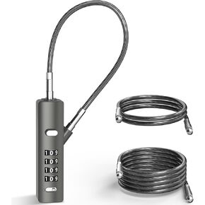Cable Locks with Combination, 4-Digit Combination Lock with 3 Replaceable Different Lengths Steel Rope, for Cabinets, Wardrobes, Bikes, Small Doors, Fences, etc (Black 1 Pack)