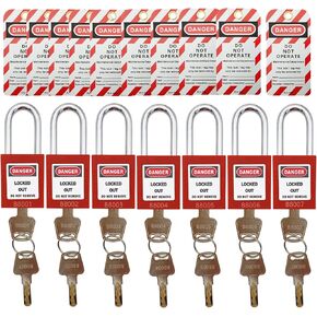 SAFBY Lockout Tagout Lock 7pcs Key Alike OSHA Loto Safe Padlocks and 10pcs Lockout TagOut Tags for Lock Out Tag Out Stations and Devices with Number 1-7 (Keyed Alike, 7-black Locks with 10 Tags) in Kuwait