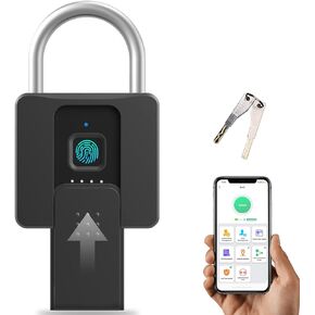 Fingerprint Padlock, Eseesmart Padlock, Fingerprint Lock, Waterproof Padlock with Key and Mobile APP, Suitable for Gates, Fences, Gym, Cabinets, Office