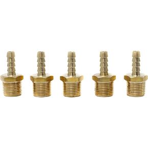 LTWFITTING Brass Barb Fitting Coupler/Connector 1/4-Inch Hose ID x 3/8-Inch Male NPT Fuel(Pack of 5)