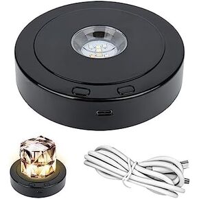 Rotatable Round LED Light Base, 4 Revolving & 8 Light Modes Black Led Black Display Stand, Multi-Color Rotating Display Base for Crystal Statues Glass Ball Glass Art