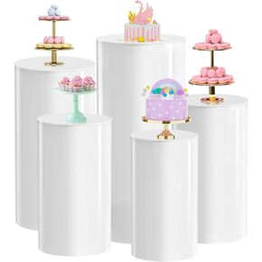 5Pcs Round Cylinder Stands -for Party,White Thickened Stainless Steel Cylinder Pedestals Display Cake Cylinder Stand, Cylinder Pedestal Stands for Parties Birthday Wedding Event Decor Pedestals Stands