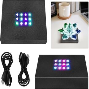 12 LED Light Stand Base, USB/Battery LED Crystal Display Base Stand Lighted Acrylic Base for Centerpieces Stand, Pedestal Stand Crafts for Trophies, Statues, Figurines,Black (Colorful light)