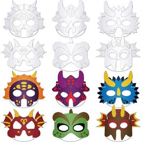 Woanger 36 Pieces Color Your Own Dinosaur Masks DIY Dinosaur Paper Masks Blank Graffiti Paper Masks Craft with Elastic Ropes for Boys Girls Cosplay Dinosaur Party Birthday Party Favors, 6 Designs
