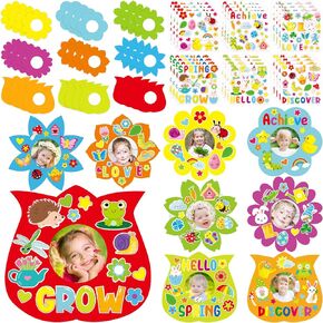 Glenmal 36 Pack Spring Craft Kits for Kids DIY Picture Frame Craft with 432 Pcs Spring Sticker Plant Flower Butterfly Easter Art for Springtime Mothers Day Gift Party Games Activities
