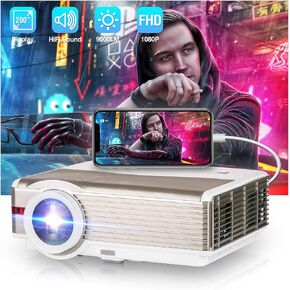 Full HD Projector Home Cinema,WiFi Bluetooth 1080P Projector with Android 10.0 TV Box,Smart Outdoor Movie Projector,Wireless Sync for iPhone,Compatible with HDMI/USB/PC/Fire Stick/Laptop/PS5/DVD