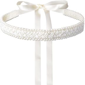 Pearl Weaving Wedding Bridal Ribbon Belts, Ivory Rhinestone Beaded Sparkle Sewn for Women Accessories Dress Matching, 2.7 Meters