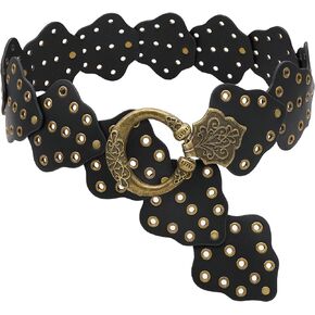 Hollow Disc Belts for Women Wide Leather Belts Boho Concho Waist Belts for Dresses