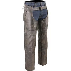 Milwaukee Leather Men's Distressed Brown Leather 4 Pocket Chap w/Triple Stitch Detailing & Removable Thermal Liner