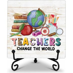 ديكور مكتب هدية المعلم، يقوم المعلمون بتغيير ديكور مكتب العالم للمكتب المنزلي، لافتة لوحة خشبية مع حامل حديد، هدايا شكر للمعلمات، هدايا تقدير المعلم -09