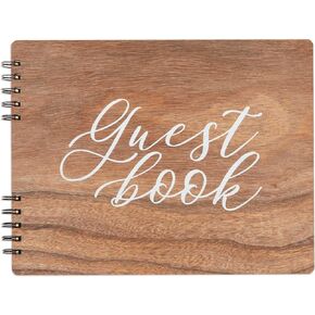 Paper Junkie Rustic Style Wooden Guest Book - Wedding Reception, Bridal Shower, Baby Shower, Quinceanera Guest Book (112 Pages, 11.25x8.75 in)