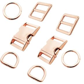 Bytiyar Metal Bukles Sets(8 pcs), Quick Side Release Buckles+Tri-Glide Clips+D&O Rings Assorted Sewing Fasteners Kits DIY Accessories for Webbing Nylon Strap Belt Craft,Rose Gold 1 3/16 inch (30mm)