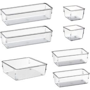 Acrimet Drawer Organizer Modular, Box Tray Storage Bins for Office, Home, Makeup, Kitchen, Junk Drawer (7 Units - 4 Sizes) (Clear Crystal Plastic)
