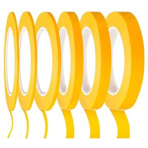 6 Rolls Fine Line Tape, Automotive Yellow Painters Tape 1/16, 1/12, 1/8, 1/4, 1/2 and 3/4 Inch x 52 Yard, Fineline Masking Tape for Car Vehicles Auto Paint Art