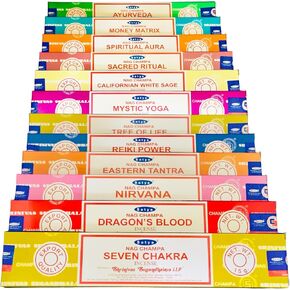 Nature’s Own Incense Sticks Variety Pack of -12 Set Nag Champa, Ayurveda, Nirvana, Tantra, Chakra, White Sage, Money Matrix, Tree of Life, Reiki Power, Mystic, Dragon's Blood, Aura & Ritual, 15g