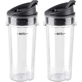 Replacement Parts 16oz Single Serve Cup with Sip&Seal Lid, Compatible with Ninja Blender BL200 30/ BL201 30/BL201C 30/BL203QBK/BL100 (2 Pack)