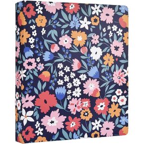 Romantic Floral Art Deco Hardcover 3 Ring Binder for Letter Size Paper, 1 Inch Round Rings,Flower Ring Binder Organizer with Two Interior Pockets for School/Office