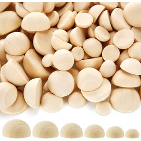 Jetec 300pcs Half Wooden Beads 6 Sizes Natural Half Wooden Balls Unfinished Round Split Wood Balls Half Craft Beads Wood Mini Hemisphere for DIY Projects Kids Arts,gnome Noses(10/12/15/18/20/25mm)