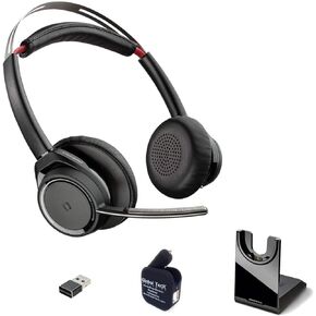 Poly Voyager Focus UC B825 Wireless Bluetooth Stereo Computer Headphones w/Boom Mic, 12 Hours Talk Time, Active Noise Canceling Noisy Work Environments, Plantronics Sound Quality, Stand, Cloth, Dongle